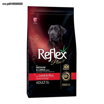 Ξηρά Τροφή Reflex Plus Medium/Large Adult Lamb για Ενήλικους Σκύλους Μεσαίων και Μεγαλόσωμων Φυλών, με Αρνί και Ρύζι 15kg