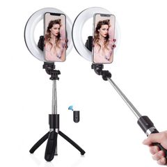 Φωτιστικό Δαχτυλίδι LED Ring Light & Bluetooth Selfie Stick 2 σε 1 με Ρυθμιζόμενη Θερμοκρασία & Ένταση Φωτός, Πτυσσόμενο Τρίποδο Στήριξης & Αποσπώμενο Τηλεχειριστήριο