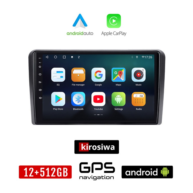 KIROSIWA CITROEN C2 (2003 - 2009) Android οθόνη αυτοκίνητου 12GB + 512GB με GPS WI-FI (ηχοσύστημα αφής 9" ιντσών Android Auto Apple Carplay Youtube Playstore MP3 USB Radio Bluetooth Mirrorlink εργοστα