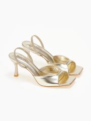 Πέδιλα με λεπτό τακούνι και τετράγωνη μύτη - Χρυσό