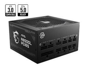 MSI PSU 850W MAG A850GL PCIE5, 80+ GOLD CERTIFIED, FULL MODULAR CABLES, FLUID DYNAMIC BEARING 120MM QUIET & COOL FAN, 7YW.