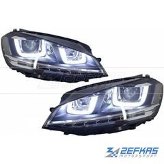 Φανάρια εμπρός VW Golf 7 (2012-2017) U-LED με LED Dynamic φλας, χρώμιο