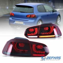 Φανάρια πίσω VW Golf 6 (2008-2012) look R20 FULL LED με Dynamic φλας, φυμέ/κόκκινο