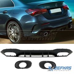 Διαχύτης (Diffuser) Σπόϊλερ προφυλακτήρα πίσω MERCEDES A-Class V177 Sedan (2018->>) look AMG A35