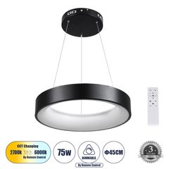 GloboStar® SALEM 61241 Κρεμαστή Πλαφονιέρα Οροφής Δαχτυλίδι-Κύκλος LED CCT 75W 8625lm 120° AC 220-240V - Εναλλαγή Φωτισμού μέσω Τηλεχειριστηρίου All In One Ψυχρό 6000k+Φυσικό 4500k+Θερμό 2700k Dimmabl