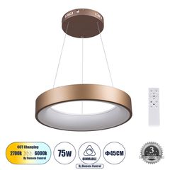 GloboStar® SALEM 61244 Κρεμαστή Πλαφονιέρα Οροφής Δαχτυλίδι-Κύκλος LED CCT 75W 8625lm 120° AC 220-240V - Εναλλαγή Φωτισμού μέσω Τηλεχειριστηρίου All In One Ψυχρό 6000k+Φυσικό 4500k+Θερμό 2700k Dimmabl