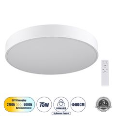 GloboStar® BURTON 61203-S Πλαφονιέρα Οροφής LED CCT 75W 8625lm 120° AC 220-240V - Εναλλαγή Φωτισμού μέσω Τηλεχειριστηρίου All In One Ψυχρό 6000k+Φυσικό 4500k+Θερμό 2700k Dimmable Φ60cm - Λευκό - 3 Yea