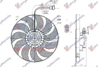 Βεντιλατέρ A/C (Μοτέρ & Φτερωτή) (2 Pin) (34.5cm) (Τετράγωνη Φίσα) (Με Καλώδιο) VW Transporter T4 1991-1996