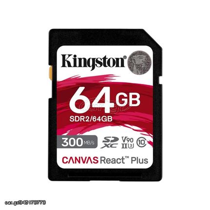 Kingston Canvas React Plus SDXC 64GB Class 10 U3 V90 UHS-II (SDR2/64GB) (KINSDR2-64GB)