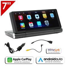 Media Station αυτοκινήτου με 7" ιντσών οθόνη αφής, Apple CarPlay, Android Auto, Bluetooth, USB Type-C (camera GPS κάμερα Google Maps Spotify Ελληνικό navi πλοηγός ταμπλό βεντούζα φορτηγό βανάκι λ