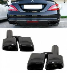 Μπούκες Εξάτμισης Διπλές "Τετράμπουκα" Για Mercedes-Benz W211, W212, W204, W209, W221, W164, W166 Amg 63 Look Black Edition 2 Τεμάχια