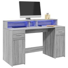 Γραφείο με LED Γκρι Sonoma 140x55x91 εκ. Επεξεργ. Ξύλο 3309425