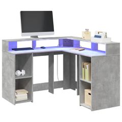 Γραφείο με LED Γκρι Σκυρόδεματος 130x130x91 εκ. Επεξεργ. Ξύλο 3309450