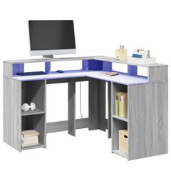 Γραφείο με LED Γκρι Sonoma 130x130x91 εκ. Επεξεργ. Ξύλο 3309452
