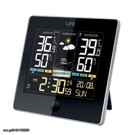 LiFE ALPINE Μετεωρολογικός Σταθμός Με Έγχρωμη LCD Οθόνη 4.8", Ασύρματο Εξωτερικό Αισθητήρα Και Ρολόι Με Λειτουργία Αφύπνισης