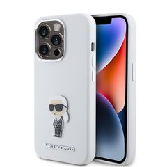 Karl Lagerfeld Ikonik Metal Pin Hard Case Θήκη προστασίας από σιλικόνη – iPhone 15 Pro White – KLHCP15LSMHKNPH