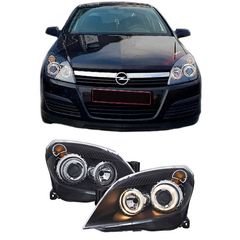 Μπροστινά Φανάρια Set Για Opel Astra H 04-09 Angel Eyes Μαύρα H7/H7 Με Μοτέρ Depo