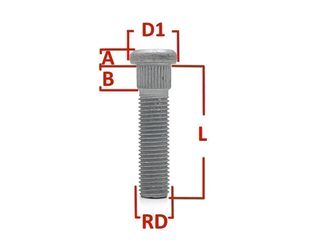 Μπουζόνι Τροχού Πολύσφηνο M12x1,5 / RD: 14,80mm - Μήκος: 45mm - 1 Τμχ. - (M1215RE45FT1)