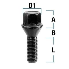 Μπουλόνι M14X1,5 - Κωνικό - Κλειδί: 17 - Μήκος: 50mm - Μαύρο - (M1415KW50W)