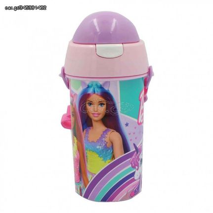 Παγούρι Gim πλαστικό με καλαμάκι 500ml Barbie (571-20209)