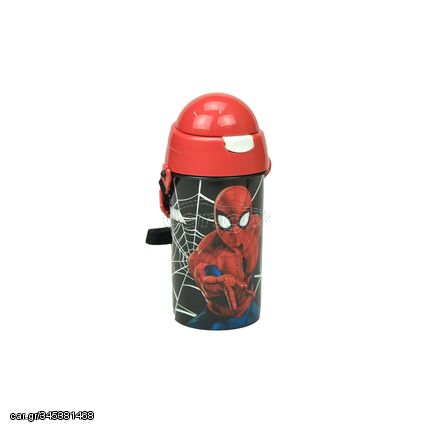 Παγούρι Gim πλαστικό με καλαμάκι 500ml Spiderman Black city (557-12209)