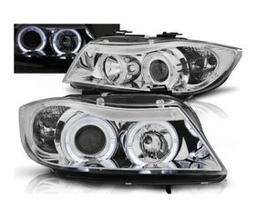 Φανάρια εμπρός angel eyes για BMW E90 (2005-2009) - chrome, χωρίς λάμπες (Η7) - σετ 2τμχ.