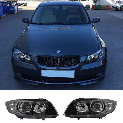 Μπροστινά Φανάρια Set Για Bmw 3 E90 / E91 05-11 Angel Eyes Led Μαύρα H7/H7 Depo