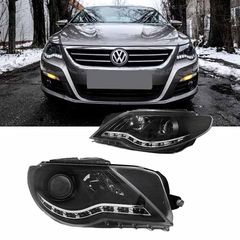 Μπροστινά Φανάρια Set Για Vw Passat CC 08-12 DRL Μαύρα H7/H7/H7 Με Μοτέρ Depo