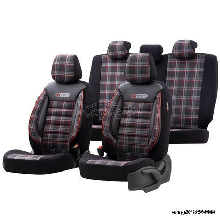 Καλύμματα Αυτοκινήτου Otom GTI Sports Design Universal Jacquard / Lacost / Δερματίνη Σετ Εμπρός / Πίσω 11 Τεμαχίων Μαύρο - Κόκκινο GTI-801