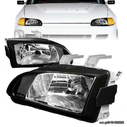 Μπροστινά Φανάρια Set Για Honda Civic 91-95 2D/3D Μαύρα Clear H4 Manual Depo