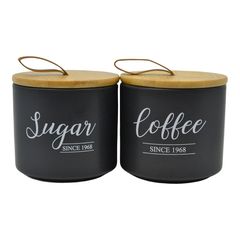 ΣΕΤ 2 ΒΑΖΑ ΚΕΡΑΜΙΚΑ ΜΑΥΡΑ Sugar Coffee ΜΕ ΜΠΑΜΠΟΥ ΚΑΠΑΚΙ 10,4x10,4x10εκ. ANKOR