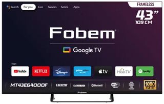 Τηλεόραση 43" FRAMELESS Google TV FOBEM HEVC T2 S2 C An Με τηλεχειριστήριο Bluetooth - Φωνητικές εντολές - HbbTV - Ιδανική για Cosmote TV, Ertflix, NETFLIX, Επίγειος Αναλογικός / Επίγειος Ψηφιακός DV