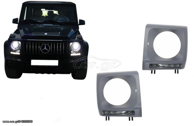 ΠΡΟΒΟΛΑΚΙΑ Headlights Covers with LED DRL Daytime Running Lights suitable for Mercedes G-Class W463 (1989-2012) G65 AMG Design Black