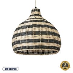 GloboStar® JAMAICA 01954 Boho Κρεμαστό Φωτιστικό Οροφής Μονόφωτο 1 x E27 AC220-240V IP20 - Φ40 x Υ37cm - Μπεζ με Χακί Ξύλινο Μπαμπού Πλέγμα Καμπάνα