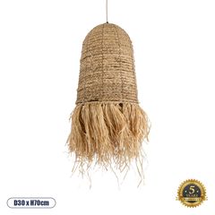 GloboStar® PORTOFERRAIO 02170 Boho Κρεμαστό Φωτιστικό Οροφής Μονόφωτο 1 x E27 AC220-240V IP20 - Φ30 x Υ70cm - Μπεζ Ξύλινο Μπαμπού Πλέγμα Καμπάνα