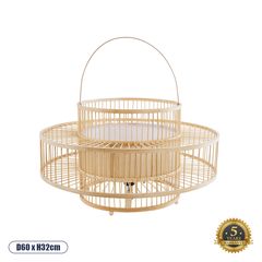 GloboStar® SORENIA 02004 Boho Επιδαπέδιο Φωτιστικό Μονόφωτο 1 x E27 AC220-240V IP20 - Φ60 x Υ32cm - Μπεζ Ξύλινο Μπαμπού Πλέγμα