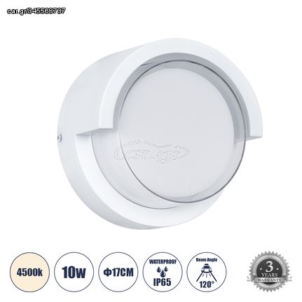 GLOBOSTAR® APEX 60766 Φωτιστικό Τοίχου - Απλίκα Εσωτερικού/Εξωτερικού Χώρου LED 10W 1050lm 120° AC175-265V Αδιάβροχο IP65 - Πλαστικό Σώμα - Φυσικό λευκό 4500K - Φ17 x Υ9cm - Λευκό - Bridgelux Chip - 3