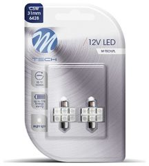 ΛΑΜΠΑΚΙΑ ΠΛΑΦΟΝΙΕΡΑΣ C5W/C10W 12V 1,44W SV8,5 31mm LED 6xSMD5050 ΜΠΛΕ BLISTER M-TECH - 2 τεμ.