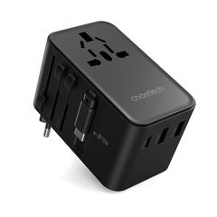 Choetech PD5022 70W EU/US/AUS/UK Travel Adapter with Built-in USB-C Cable - Black