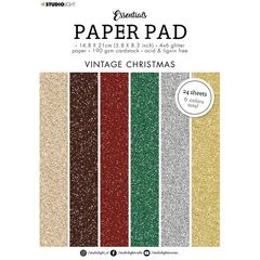 Studio Light • Essentials Glitter paper Vintage Christmas 14,8x21cm 190gr  24Φ ( 4Χ6 )