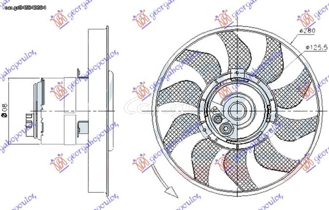 ΒΕΝΤΙΛΑΤΕΡ A/C (ΜΟΤΕΡ+ΦΤΕΡΩΤΗ) (2PIN) (280MM) (ΧΩΡΙΣ ΚΑΛΩΔΙΟ) για VW TRANSPORTER (T4) 97-03 για VW T