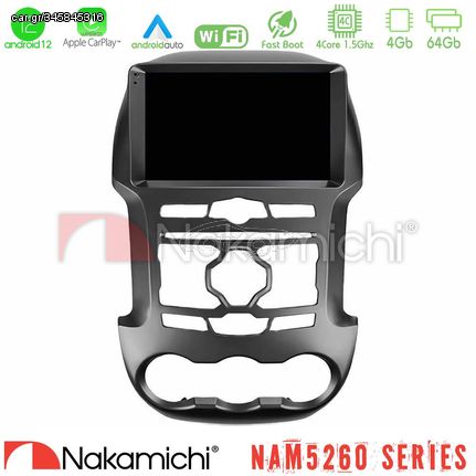 Nakamichi NAM5260 Series 4Core Android12 4+64GB Ford Ranger 2012-2016 Navigation Multimedia Tablet 9" Με Carplay & Android Auto