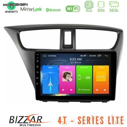 Bizzar 4T Series Honda Civic Hatchback 2012-2015 4Core Android13 2+32GB Navigation Multimedia Tablet 9"