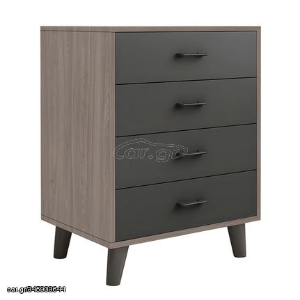 ELIOT Συρταριέρα, με 4 Συρτάρια, Απόχρωση Sonoma Oak-Grey Ε7370,1 Καρυδί/Γκρι από MDF - Κόντρα Πλακέ - Καπλαμάς - Νοβοπάν  60x40x80cm  1τμχ