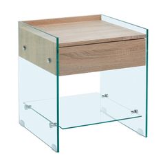 GLASSER Wood Κομοδίνο Διάφανο Γυαλί 10mm - με Συρτάρι Απόχρωση Δρυς ΕΜ840,1 Φυσικό/Clear από Γυαλί/Paper  45x45x50cm  1τμχ