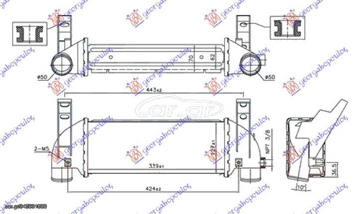 ΨΥΓΕΙΟ INTERCOOLER 1.8 Di/TDCi ΠΕΤΡΕΛΑΙΟ -07 (340x128x62) για FORD TRANSIT CONNECT 03-10 για FORD TR