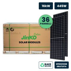 Παλέτα V-TAC 16kW με 36 φωτοβολταϊκά πλαίσια JINKO Solar TIER-1 445W Tiger Neo, μονοκρυσταλλικά N-Type TOPCon, μαύρο πλαίσιο 1762×1134×30mm IP67/IP68 (SKU 12264)