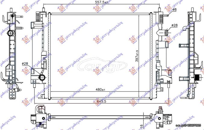 ΨΥΓΕΙΟ ΝΕΡΟΥ 0.9 TURBO / 1.0 12v ΒΕΝΖΙΝΗ-ELECTRIC(480x397x16) για SMART FORTWO 14-20 για SMART FORTW