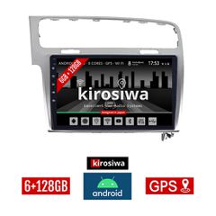 KIROSIWA 6+128GB Android οθόνη αυτοκίνητου αφής 10" ιντσών για VOLKSWAGEN GOLF 7 (2013 - 2020) 6GB με GPS WI-FI (VW ηχοσύστημα Youtube Playstore MP3 USB Radio Bluetooth Mirrorlink 4x60W ασημί πλοηγός)