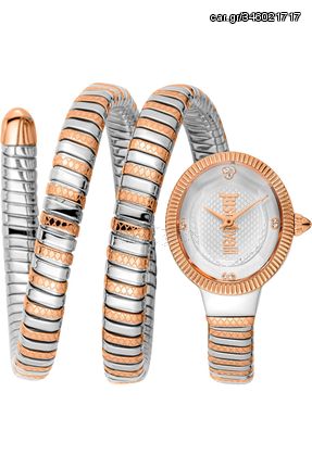 Just Cavalli JC1L269M0065 Signature Snake, Stainless Steel, Με Μπρασελέ, Ασημί/Ροζ Χρυσό